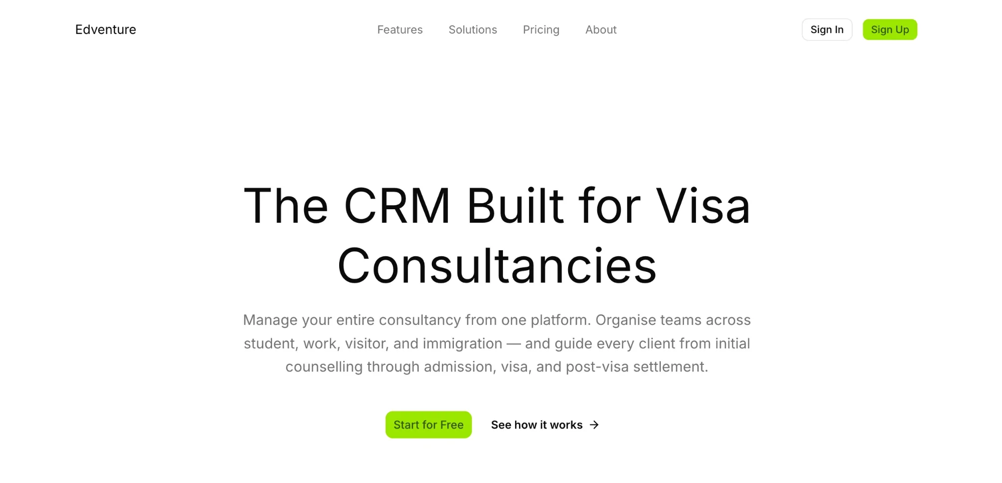 edventure marketing site: the crm built for visa consultancies
